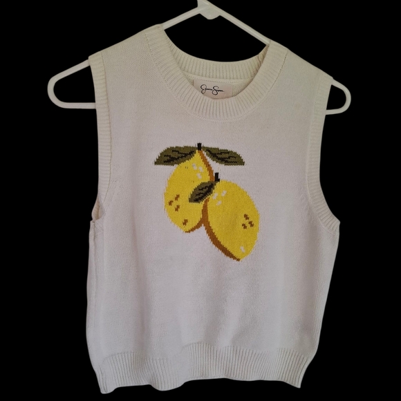 Jessica Simpson Knit Sweater Vest Lemons Design Size Medium - Picture 1 of 6